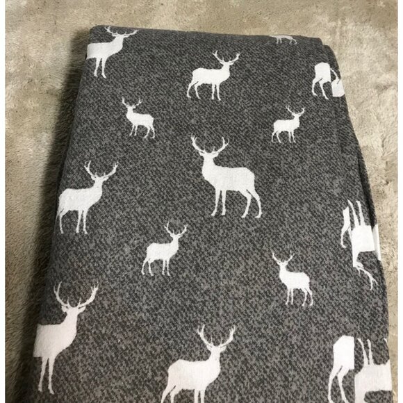 Deer Print Twin Flat Sheet Fleece Like Gray & White Safdie Hunting Cabin Cottage - Picture 4 of 6